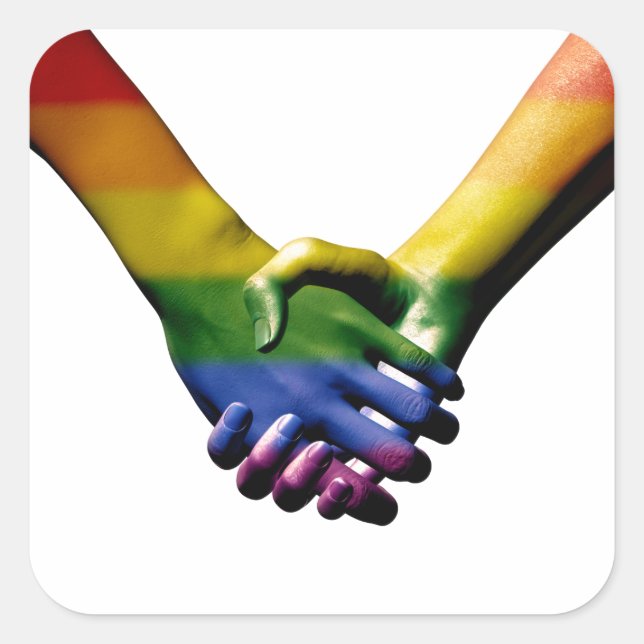 Gay Pride Holding Hands Square Sticker (Front)