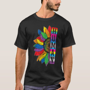 Gay Pride HUMAN Sunflower Rainbow LGBT LGBTQ Lesbi T-Shirt