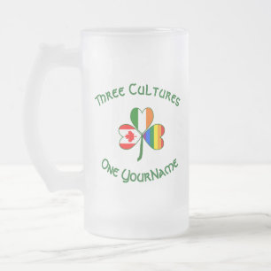 Gay Pride Irish Canadian Flag Shamrock Personalise Frosted Glass Beer Mug