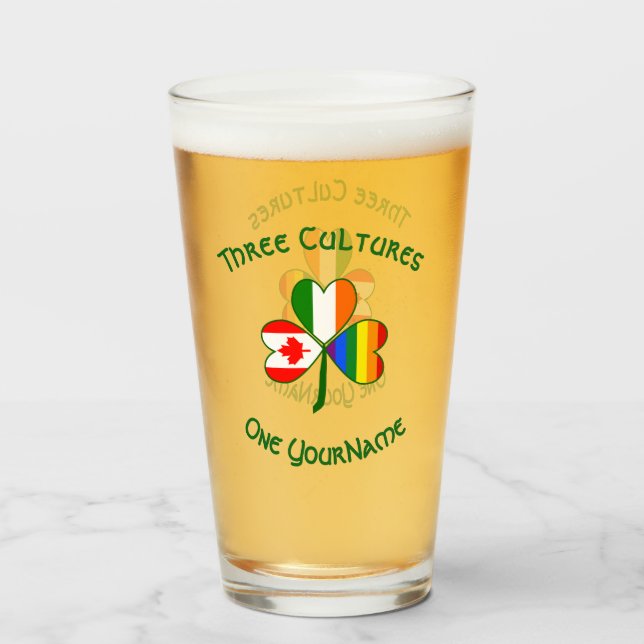 Gay Pride Irish Canadian Flag Shamrock Personalise Glass (Front Filled)