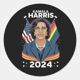 Gay Pride Kamala Harris 2024 Vice President LGBTQ+ Classic Round Sticker