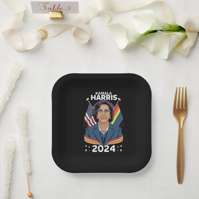 Gay Pride Kamala Harris 2024 Vice President LGBTQ+ Paper Plate (Wedding)