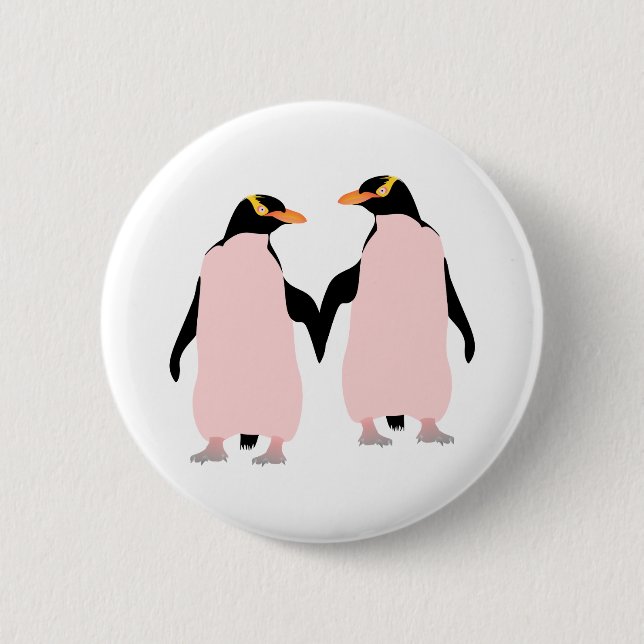 Gay Pride Lesbian Penguins Holding Hands 6 Cm Round Badge (Front)