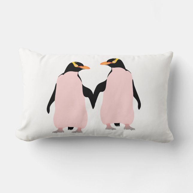 Gay Pride Lesbian Penguins Holding Hands Lumbar Cushion (Front)