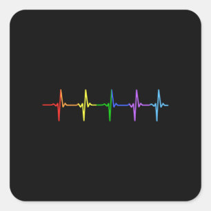 Gay Pride LGBT Heartbeat Pulse 4 Square Sticker