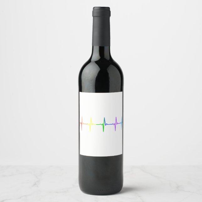 Gay Pride LGBT Heartbeat Pulse  4 Wine Label (Front)