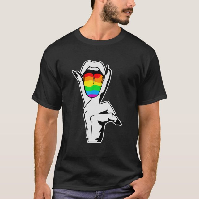 Gay Pride LGBT Lesbian Tongue Rainbow T-Shirt (Front)