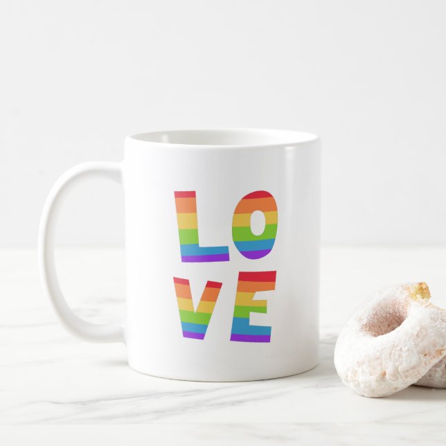 Gay Pride LGBT rainbow flag Love is Love LGBTQ  Coffee Mug (With Donut)