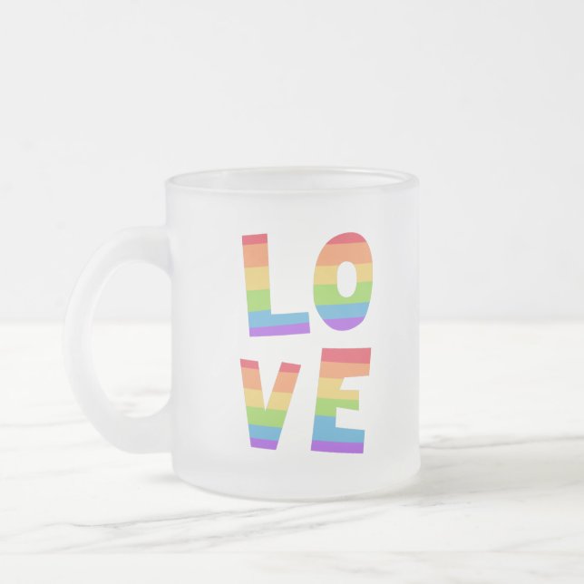 Gay Pride LGBT rainbow flag Love is Love LGBTQ  Frosted Glass Coffee Mug (Left)