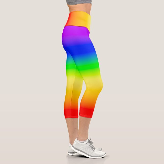 Gay Pride LGBT Rainbow Flag Ombre Colours Stripes Capri Leggings (Right)