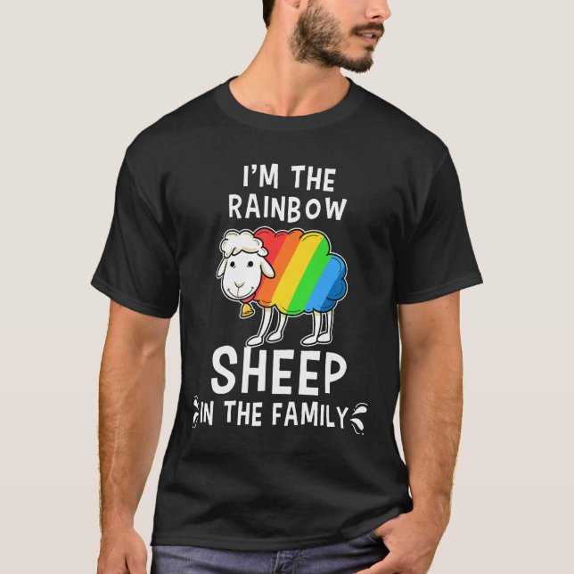 Gay Pride LGBT Rainbow Sheep In The Family T-Shirt (Front)