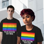 Gay pride LGBT Rainbow Stripes Custom Text Black T-Shirt<br><div class="desc">Gay pride LGBT Rainbow Stripes Custom Text Black T-Shirt</div>
