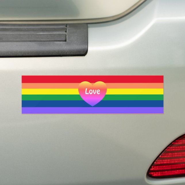 Gay Pride LGBTQ Colourful Rainbow Heart Bumper Sticker (On Car)