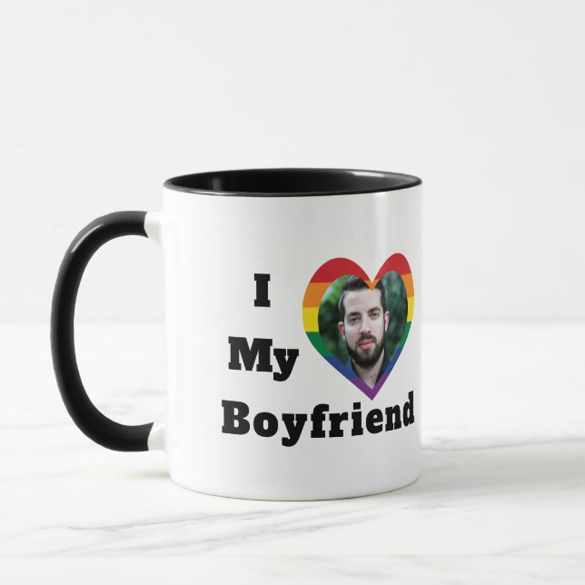 Gay Pride LGBTQ Custom Photo I Love My Boyfriend Mug (Left)