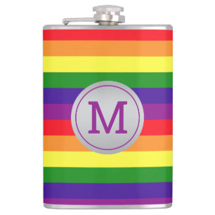 Gay Pride LGBTQ Rainbow Colours Custom Monogram Hip Flask