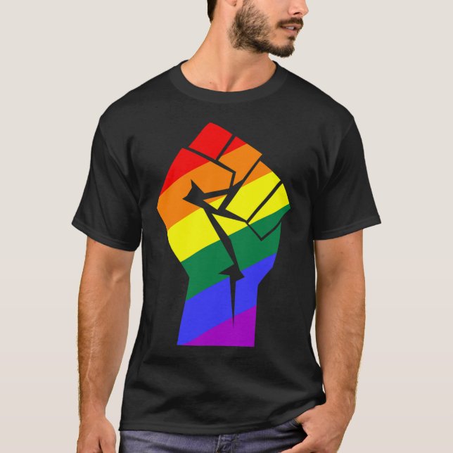 Gay Pride Lgbtq Rainbow Flag Resist Fist Gay Right T-Shirt (Front)