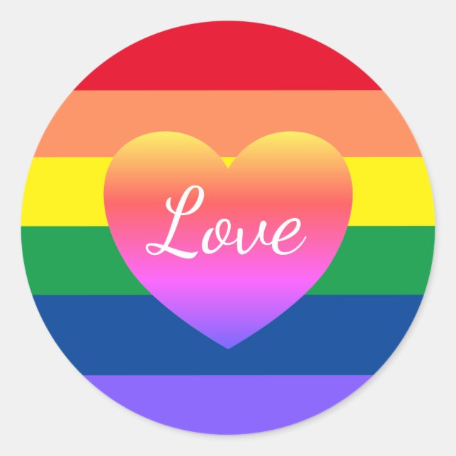 Gay Pride LGBTQ Rainbow Heart  Classic Round Sticker (Front)