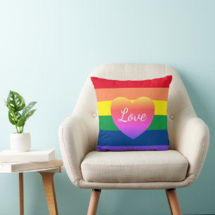 Gay Pride LGBTQ Rainbow Heart Colourful  Cushion