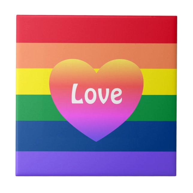 Gay Pride LGBTQ Rainbow Heart Tile (Front)