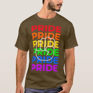 Gay Pride LGBTQ Rainbow Typography Raised Fist T-Shirt