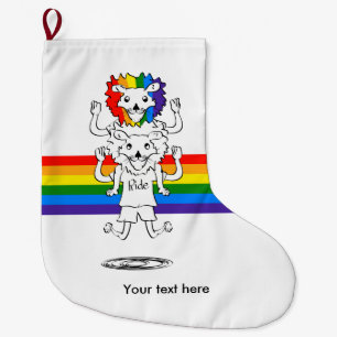 Gay Pride Lion Funny Cartoon Large Christmas Stocking