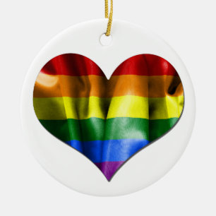 Gay Pride Love Heart Flag Round Christmas Ornament