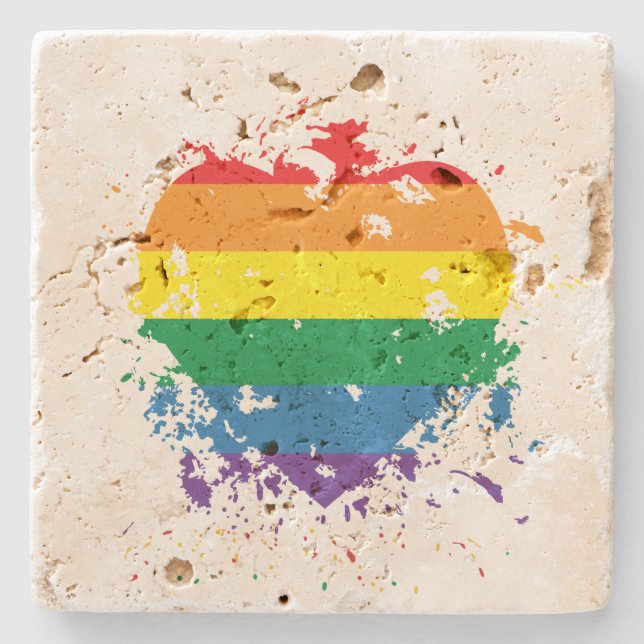 Gay Pride Love Heart Stone Coaster (Front)