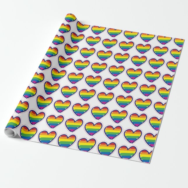 Gay Pride Love Heart Wrapping Paper (Unrolled)