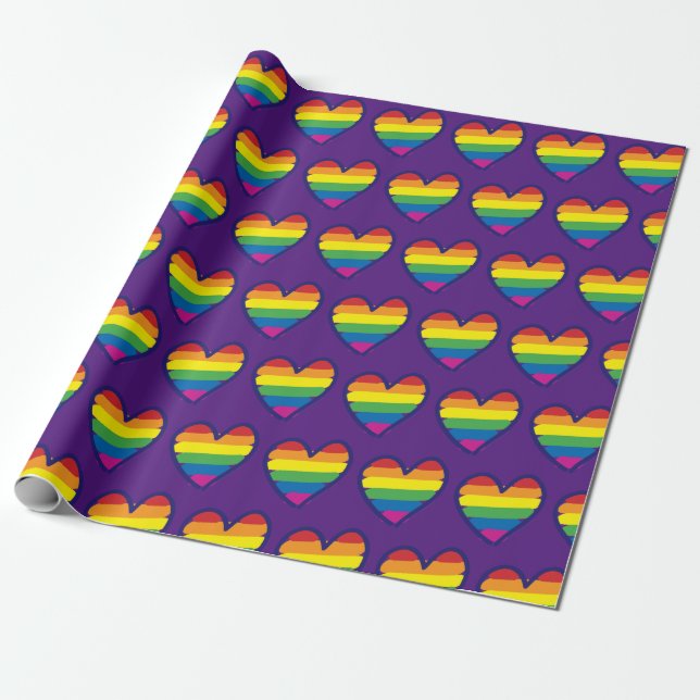 Gay Pride Love Heart Wrapping Paper (Unrolled)