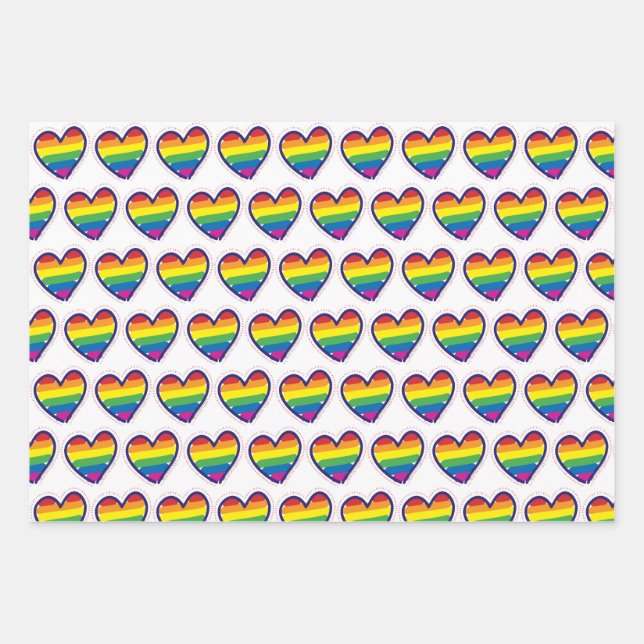 Gay Pride Love Heart Wrapping Paper Sheet (Front)