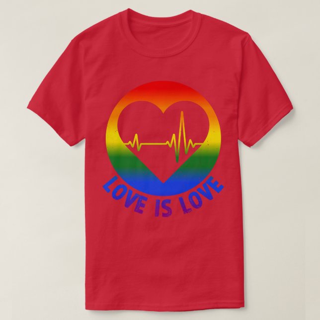 Gay Pride Love is Love LGBT Heartbeat LGBTQ Lesbia T-Shirt (Design Front)