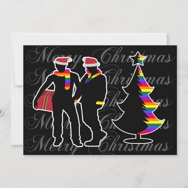 Gay Pride Merry Christmas Gay Boys And Tree Holiday Card (Front)