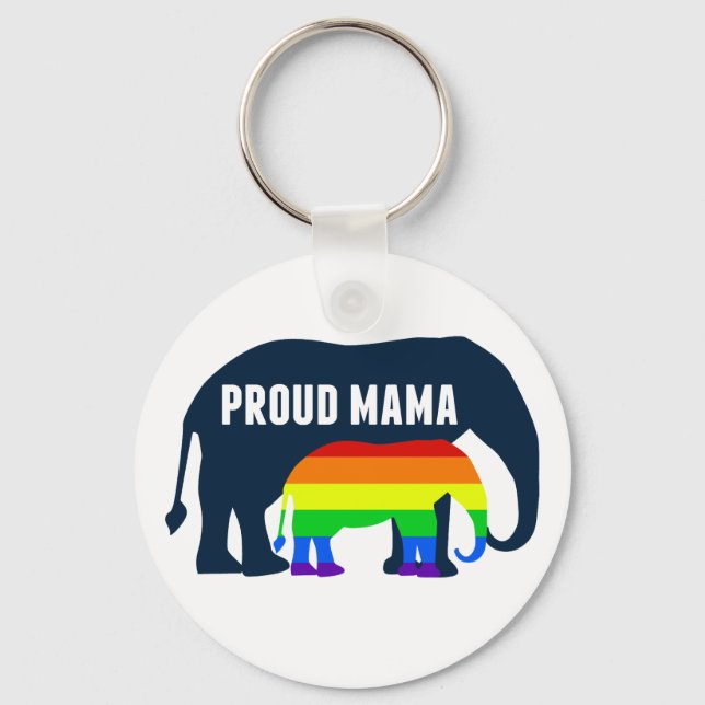 Gay Pride Mom Proud Mama Elephant Rainbow LGBTQ Key Ring (Front)