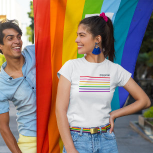 Gay Pride Month LGBTQ Rainbow Coloured Text Stripe T-Shirt