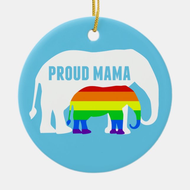 Gay Pride Mum Proud Mama Elephant Rainbow LGBTQ Ceramic Tree Decoration (Front)