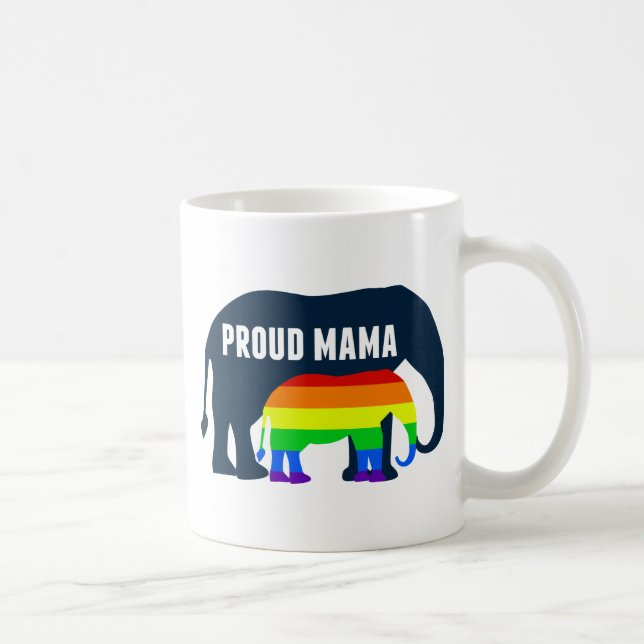 Gay Pride Mum Proud Mama Elephant Rainbow LGBTQ Coffee Mug (Right)