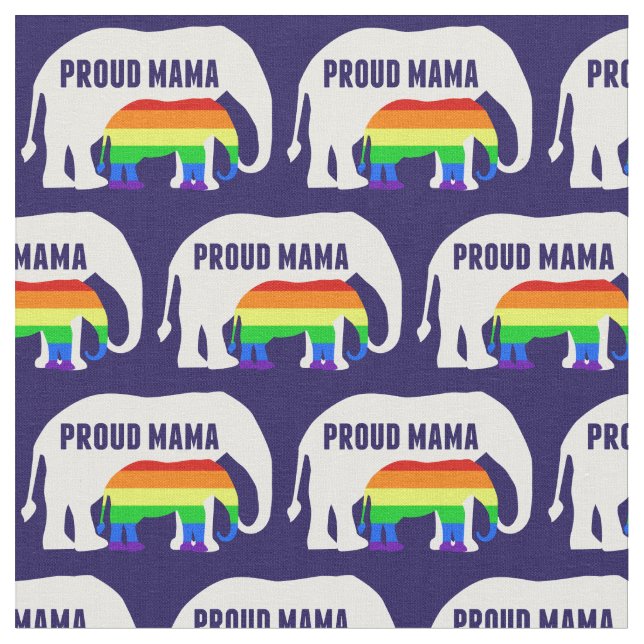 Gay Pride Mum Proud Mama Elephant Rainbow LGBTQ Fabric (Close Up)