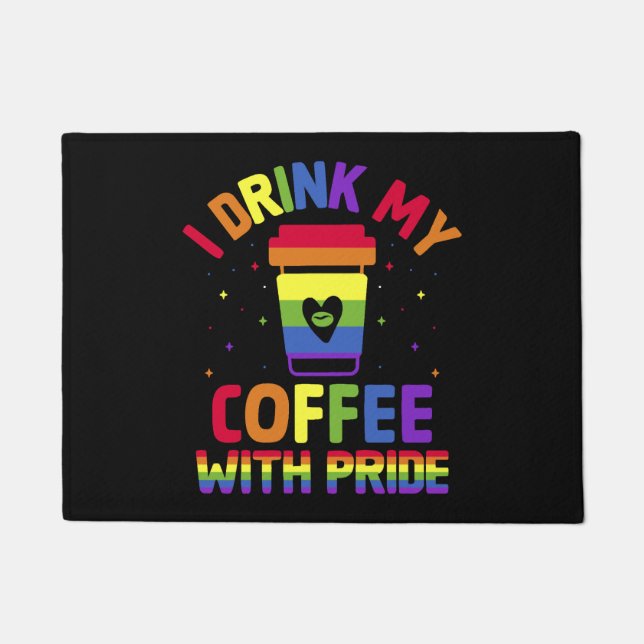 Gay Pride Parade Caffeine LGBTQ Coffee Drinker Doormat (Front)