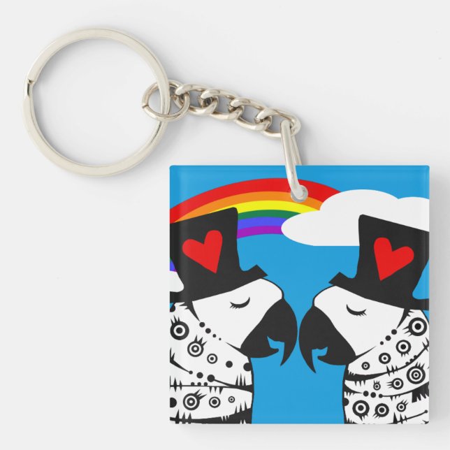 Gay Pride Parrots with Rainbow Key Ring (Front)