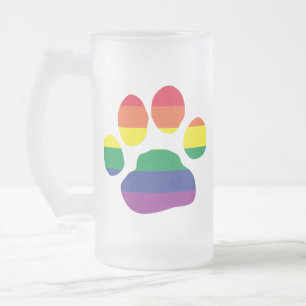 Gay-Pride-Paw-Print Frosted Glass Beer Mug
