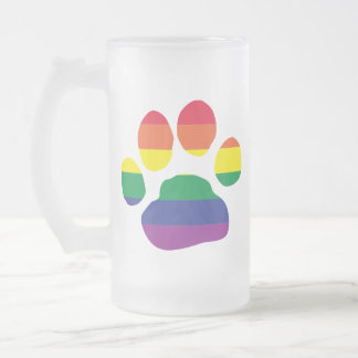 Gay-Pride-Paw-Print Frosted Glass Beer Mug