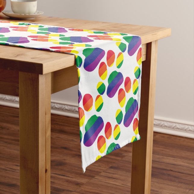 Gay-Pride-Paw-Print Short Table Runner (In Situ)