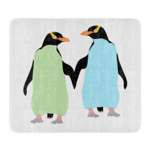 Gay Pride Penguins Holding Hands Cutting Board