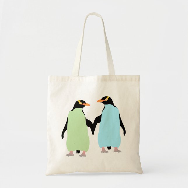 Gay Pride Penguins Holding Hands Tote Bag (Front)