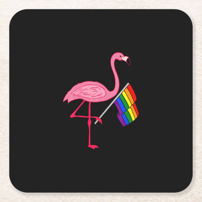 gay pride pink flamingo lgbt pride month square paper coaster (Front)