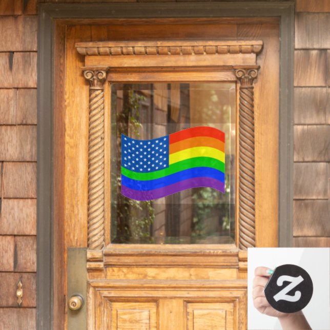 Gay Pride Rainbow American Flag Stars & Stripes Window Cling (Home Door)