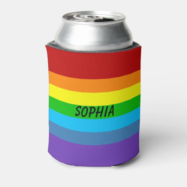 Gay Pride Rainbow Can or Bottle Holder Custom Name Can Cooler (Can Back)