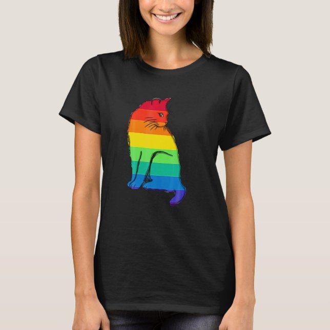 Gay Pride Rainbow Cat L T-Shirt (Front)