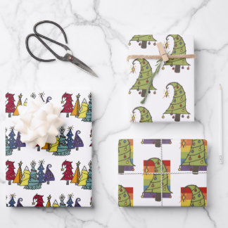 Gay Pride Rainbow Christmas Tree Pattern Wrapping Paper Sheet