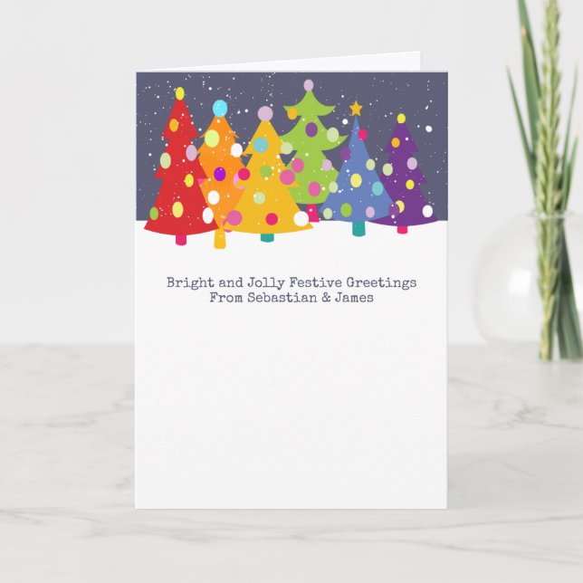 Gay Pride Rainbow Christmas Trees LGBT Holiday Card (Front)